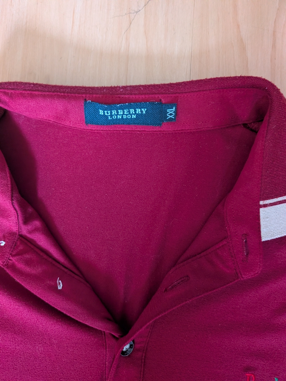 Burberry London Polo Shirt Men's XXL Burgundy Nova Check Trim Short Sleeve - Picture 4 of 5